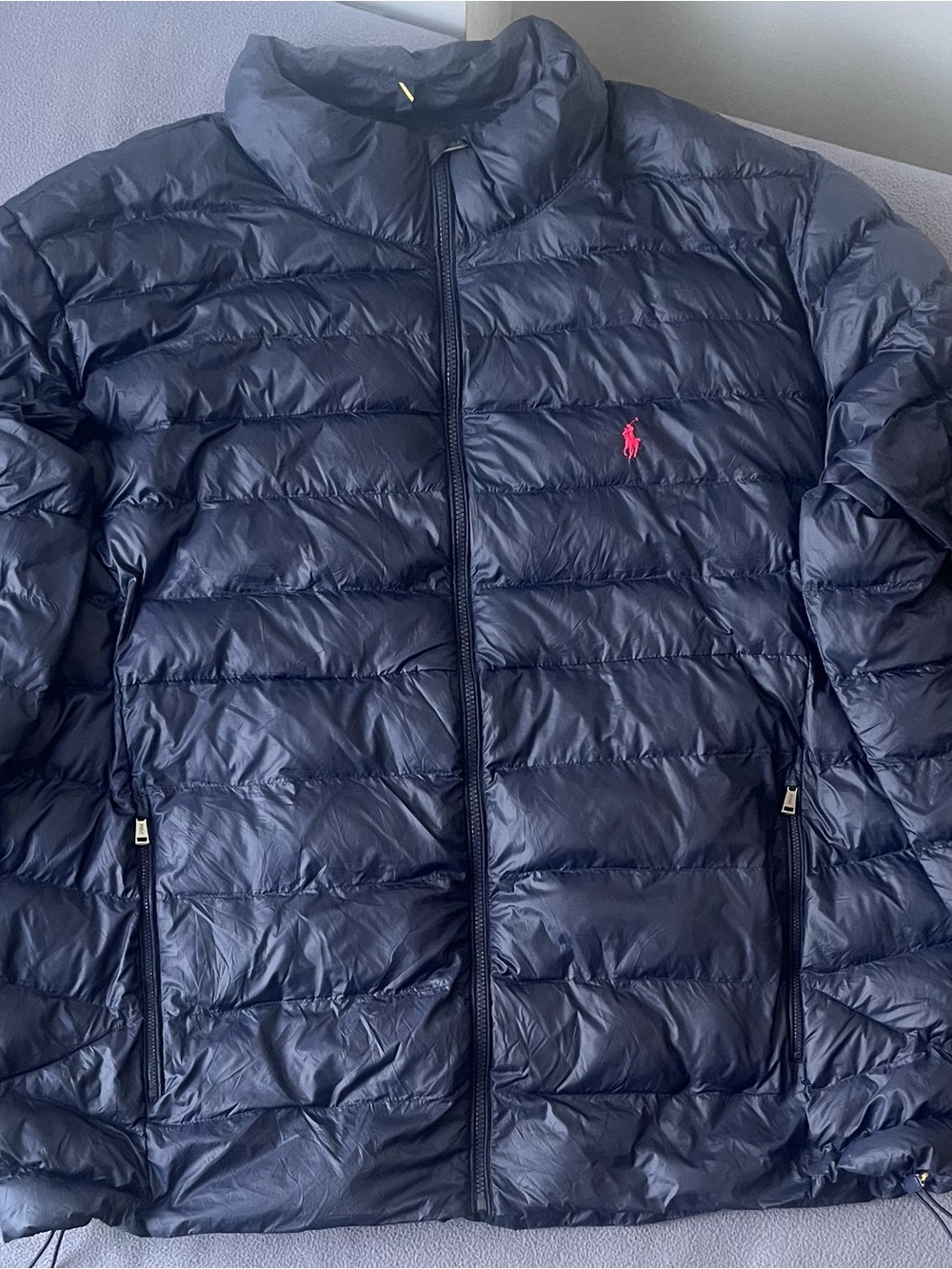 Ralph Lauren Navy Quilted Puffer Jacket with Pink Pony